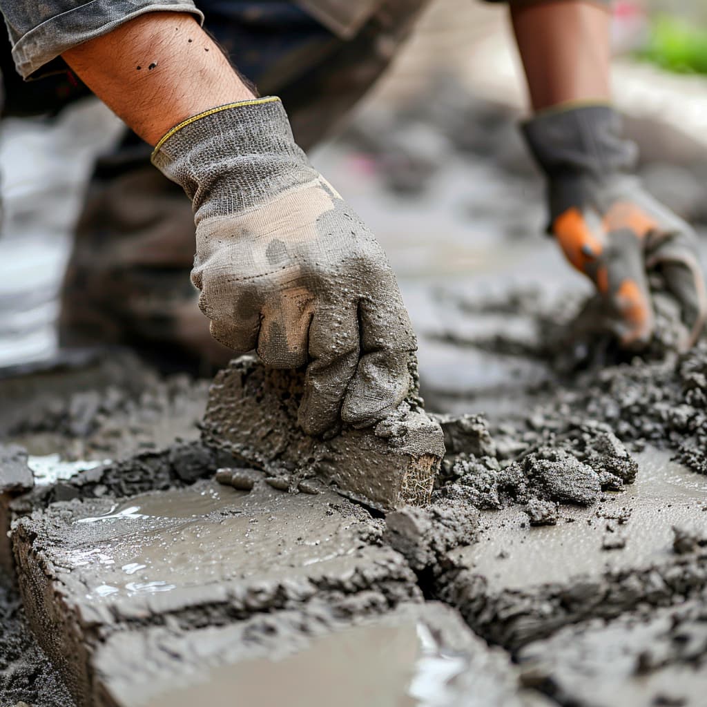 Masonry contractor is working with concrete.